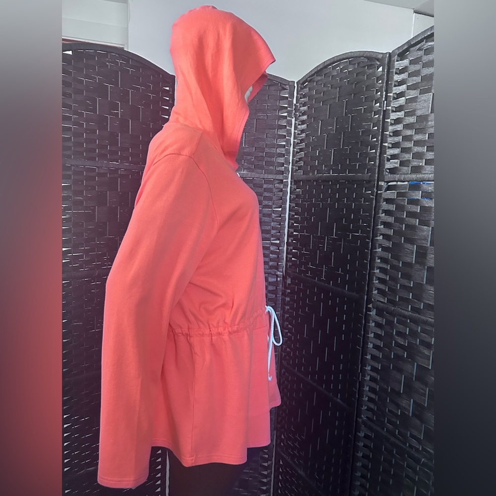 Belle by Kim Gravel bright melon cotton rayon zip front drawstring Adirondack - Picture 2 of 11